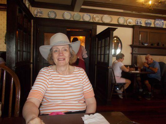 Margaret 
      Having a bite at England in Disney World.