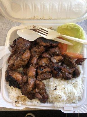 BBQ chicken plate over rice