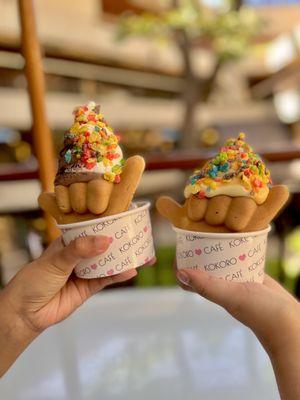 Shaka boom, left chocolate and vanilla swirl, right dole whip and orange swirl