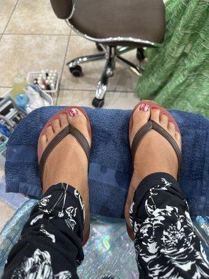 Pedicure with snowflakes design