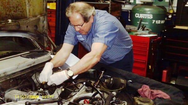 Peter working on a 1980 Mercedes 300 diesel