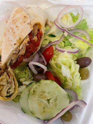 Chicken pesto wrap with side salad