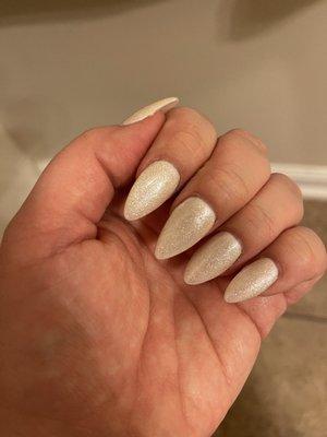 Winter white nails, almond shape, acrylic