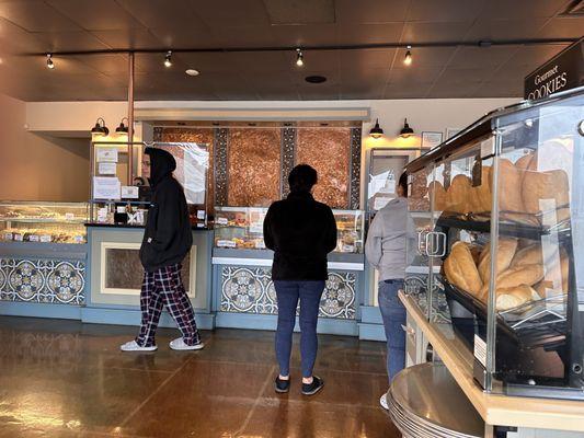 Display cases full of sweet breads and goodies