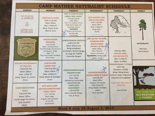 Nature Schedule 2019