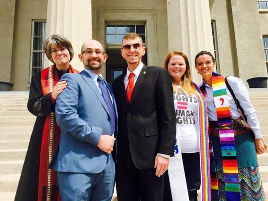 Pastor Lauren at an LGBTQ rally prior to the SCOTUS ruling in June 2015