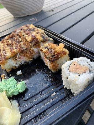 38 crunchy crab roll  and Spicy Tuna Roll