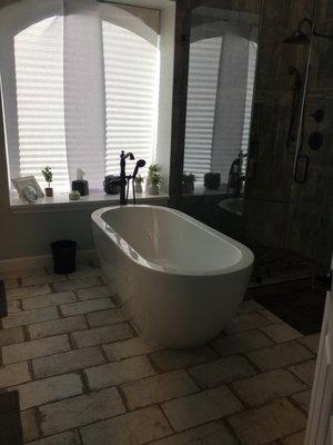 Freestanding tub that Jeff installed in the fall