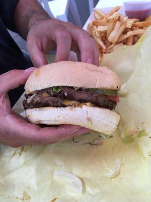 Paul Bunyan special burger on sourdough hamburger bun