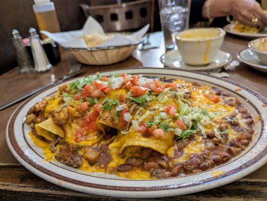 Three (large) shredded brisket enchiladas, Christmas