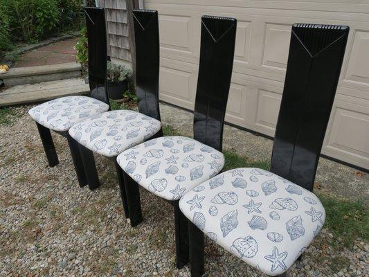 Sunbrella Dining Chairs. Upholstered by Cape Cod Upholstery Shop - Located in South Dennis, MA 02660