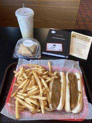 Chili dogs and fries.