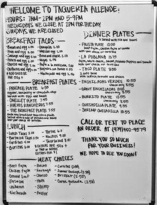 Taqueria Allende menu