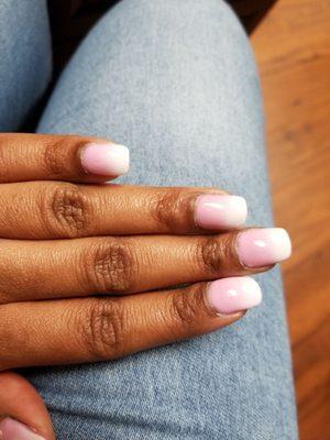 Pink and white ombre dip on my natural nails