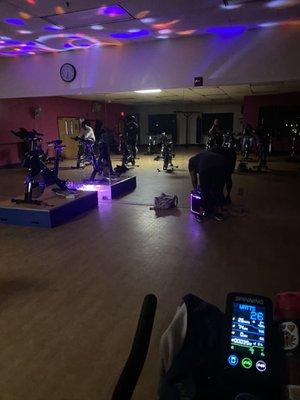 Set up with fun lights in the spinning room