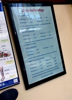 Massage menu