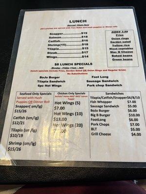 Lunch menu