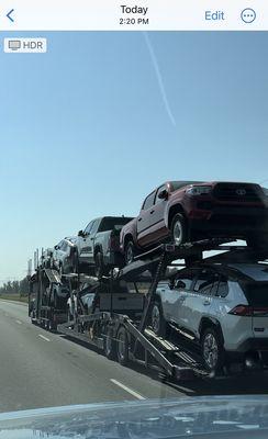 Me passing the transport truck prior to arrival at the dealership.