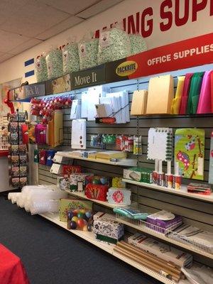 We sell a variety of office supplies, as well as packing and shipping supplies, and greeting cards