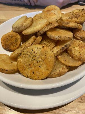 These are "chips" and the homemade buttermilk/garlic dipping sauce they come with is delicious too!