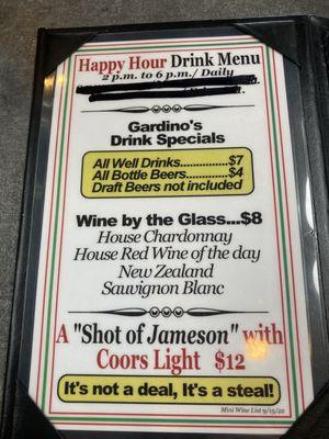 Happy hour menu