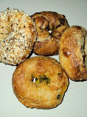 Assorted bagels; cheddar jalapeno at the bottom