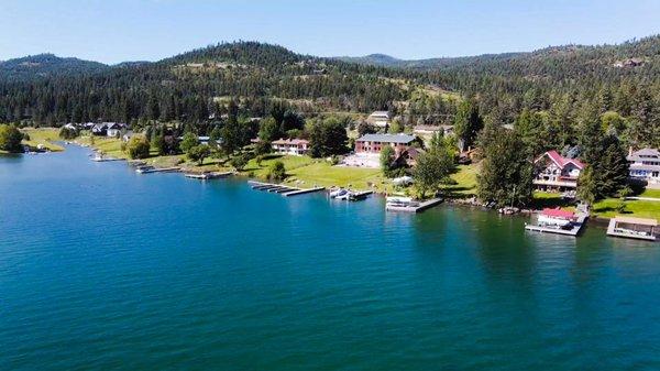 Drone photo featuring peaceful bay in the center