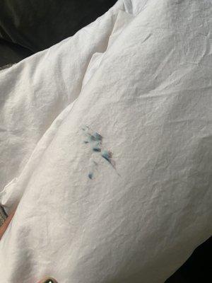 Stain left on my brand new white sheets.