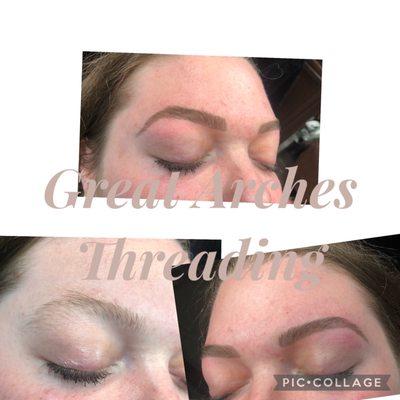 Brows before and after shaping and tinting.