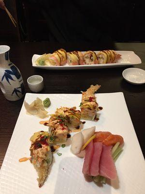 Lobster Roll, Mango Shrimp Roll & sashimi appetizer