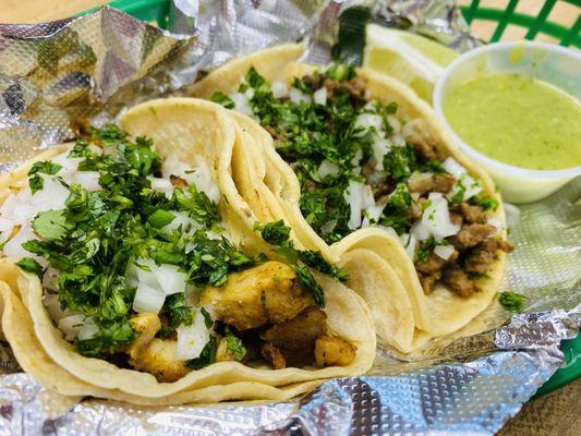 Grilled steak and chicken tacos