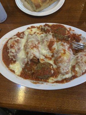 Stuffed shells with meatballs and sausage.