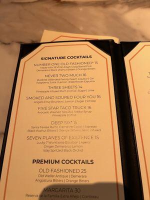 Signature Cocktail Menu