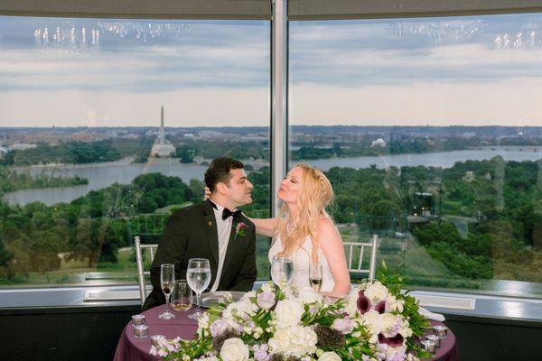 Summer wedding reception - sweetheart table with the National Mall view!