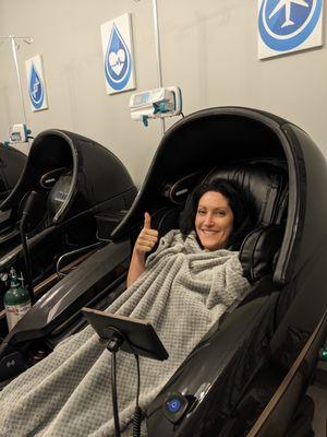 Relax in one of our zero-gravity massage chairs.