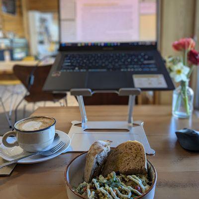 Stone Scramble and Latte with Oat Milk. Yum!!