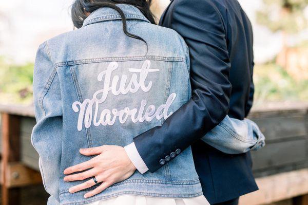 Just Married Patch sewn onto my denim jacket. Huge hit at my wedding