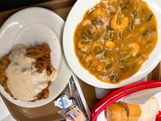 Chicken Fried Chicken and Shrimp Etouffee