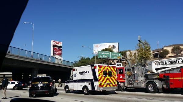 Maybe they getting ready to puch him getting CalTrans ready to catch him.