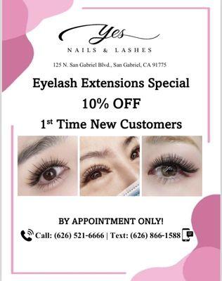 10% eyelash extensions discount for 1st time new customers