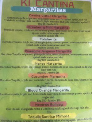 Margarita menu