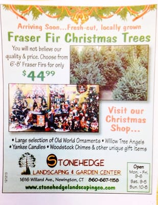 Recent ad for Christmas trees for $44.99.