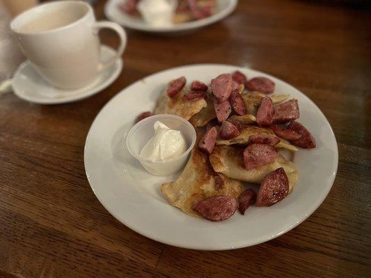 Handmade pierogis with kielbasa