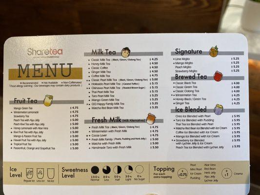 Menu as of 6/4/21