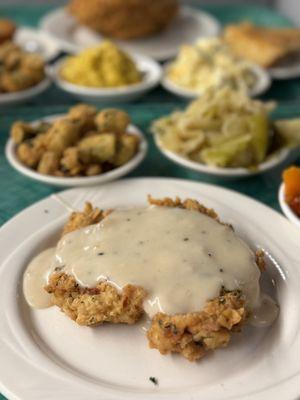 I had delicious  chicken fried chicken, fried okra, and cabbage