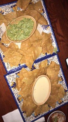 The large queso and large guacamole ! Came with chips so delicious! The chips are SO AMAZING!