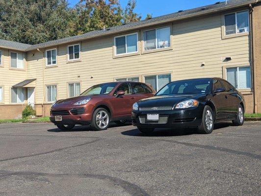 My car and my friend's modified Impala