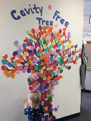 She got to put her name on the Cavity Free Tree.