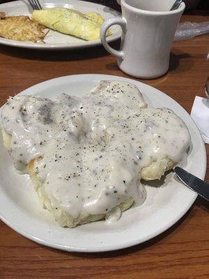 These Biscuits and Gravy are served with the Country Boy Breakfast!