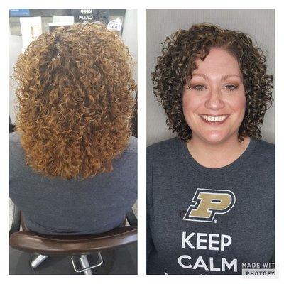 Customized Curly Cut and color for Jenna's client.